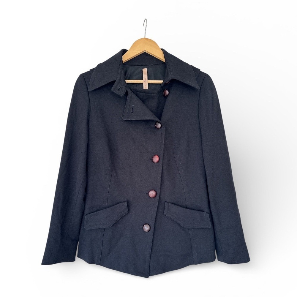 Womens Black Military Style Jacket Button Up Collared Cropped Fit NWOT Bailey 44